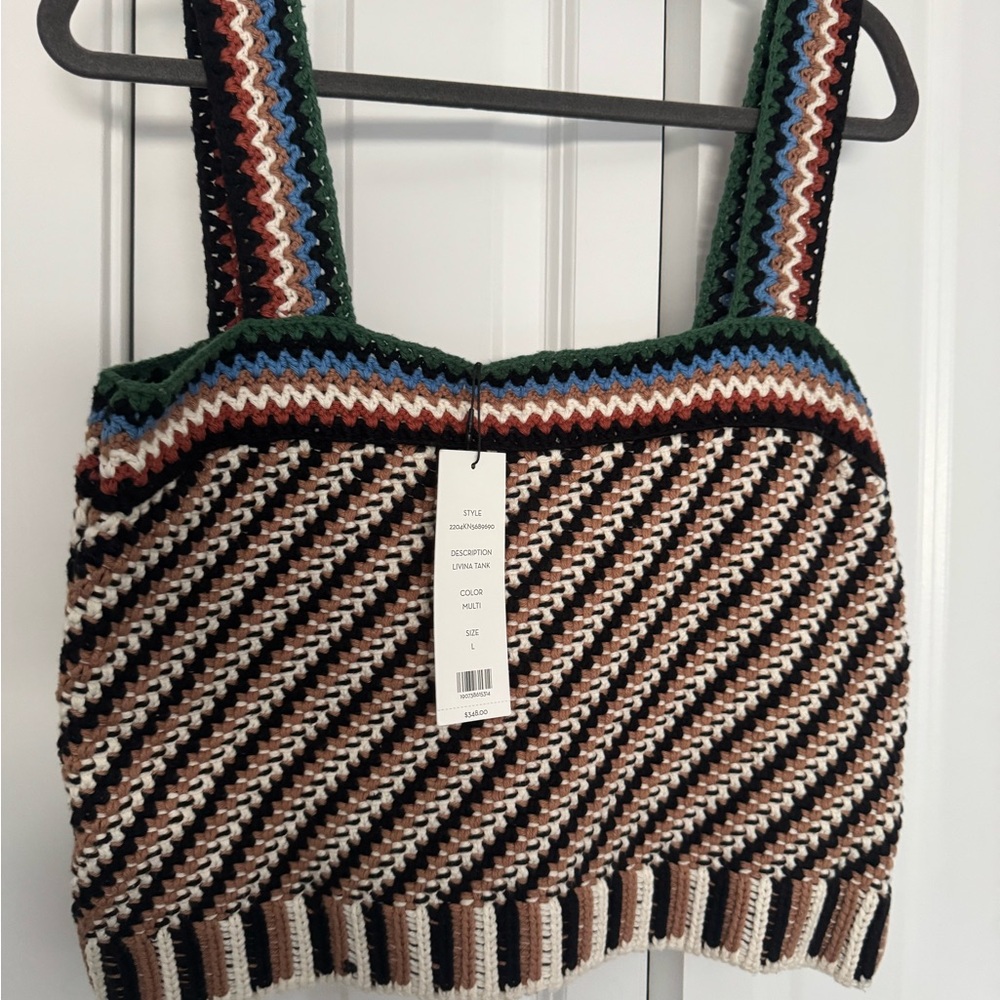 Veronica Beard Brown and Cream Ribbed Cropped Tank Top